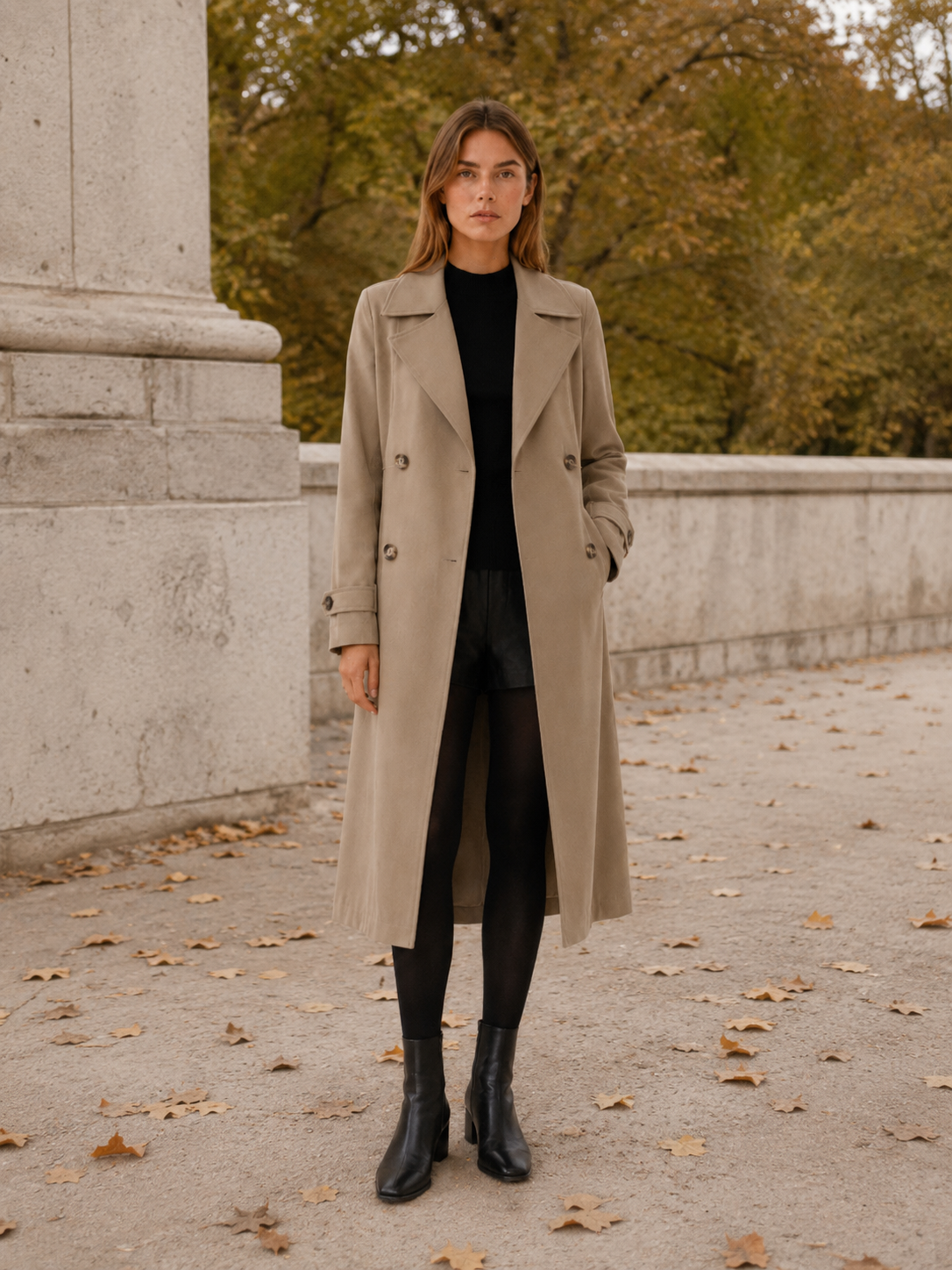 Isolde | Long Trench Coat with Double-Breasted Front