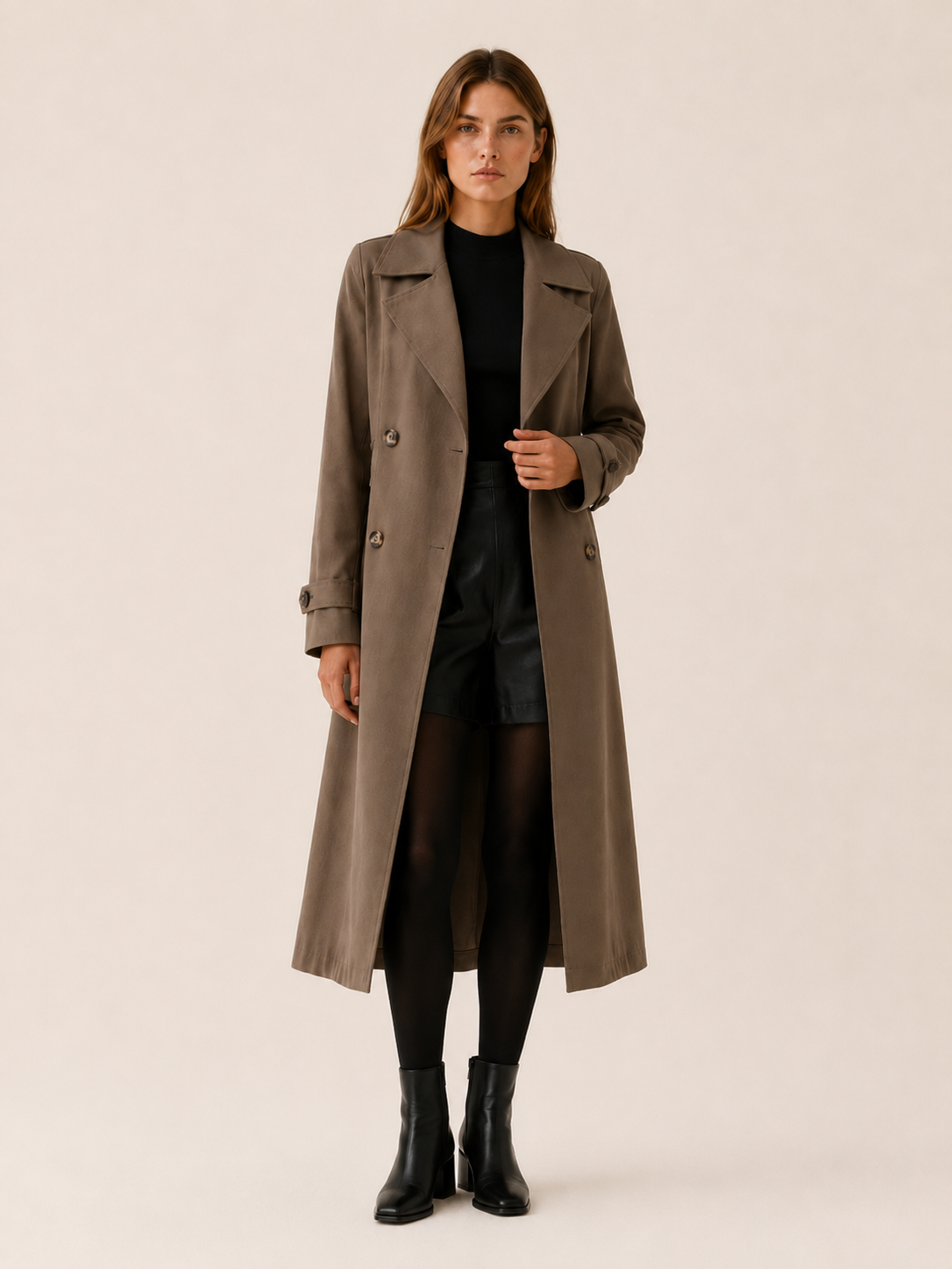 Isolde | Long Trench Coat with Double-Breasted Front