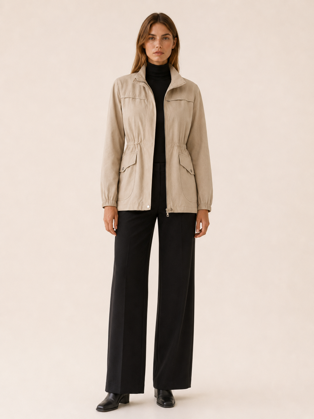 Jessamine | Waterproof Jacket with Stand Collar and Drawstring Waist