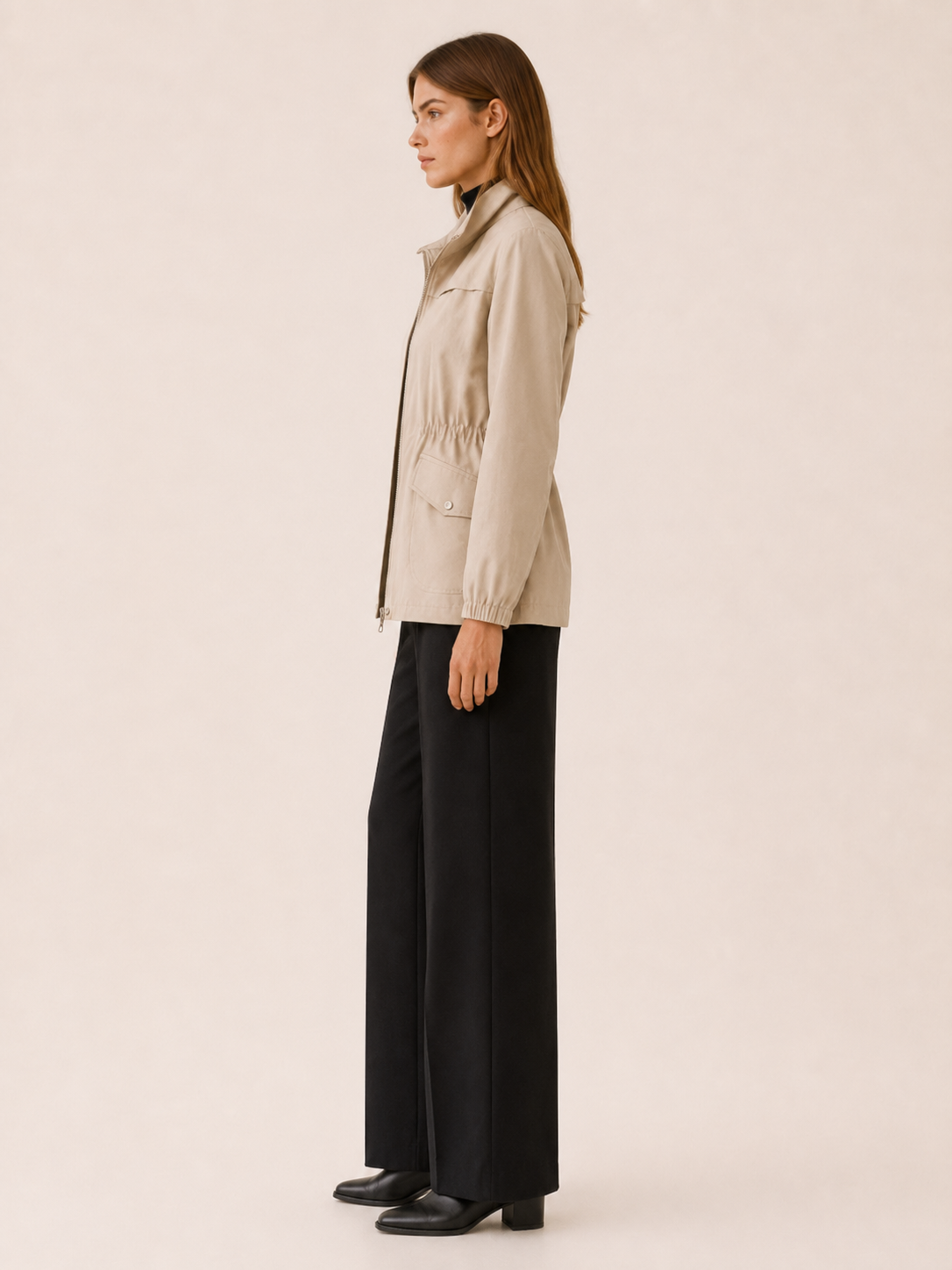 Jessamine | Waterproof Jacket with Stand Collar and Drawstring Waist