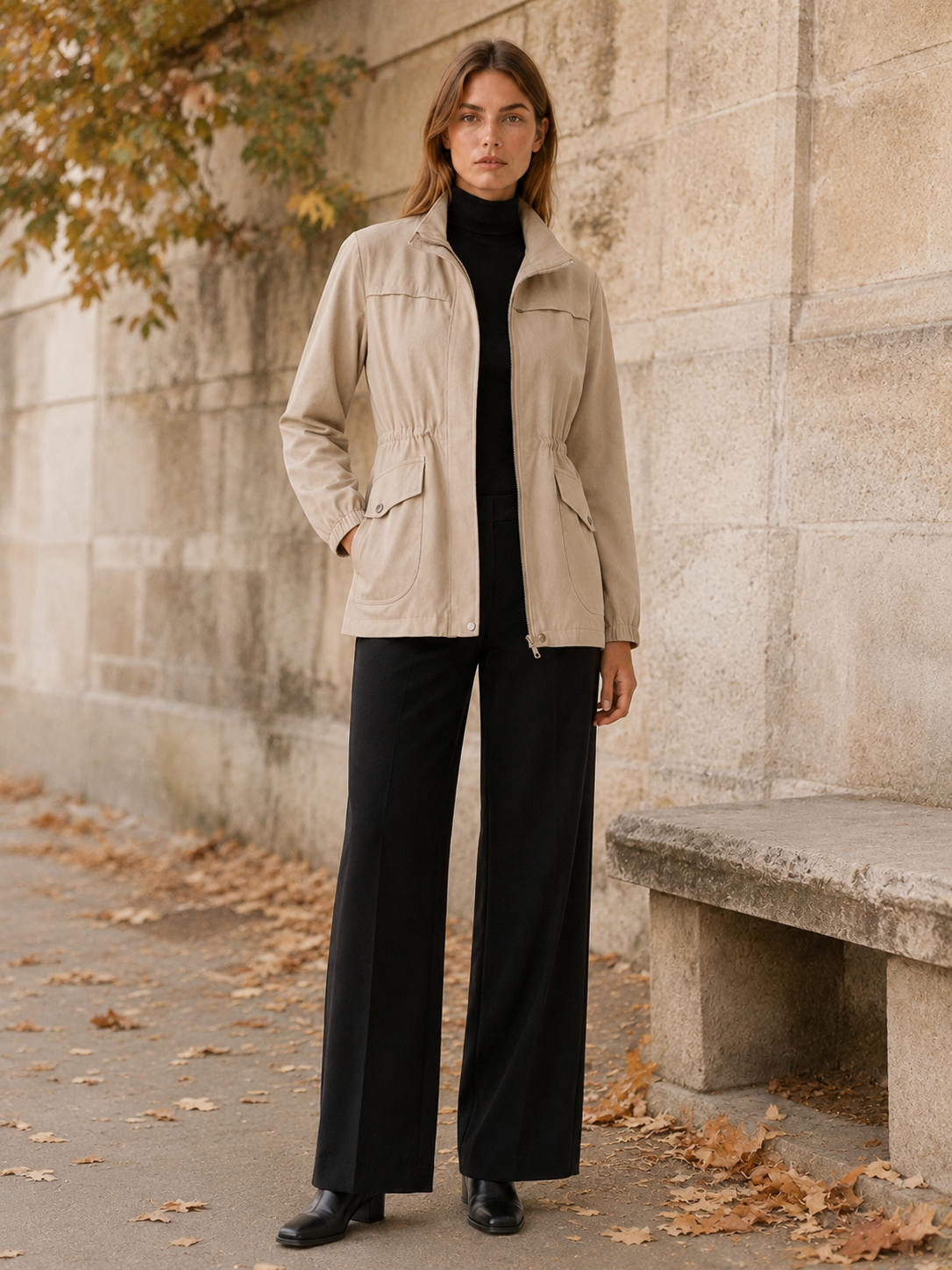 Jessamine | Waterproof Jacket with Stand Collar and Drawstring Waist