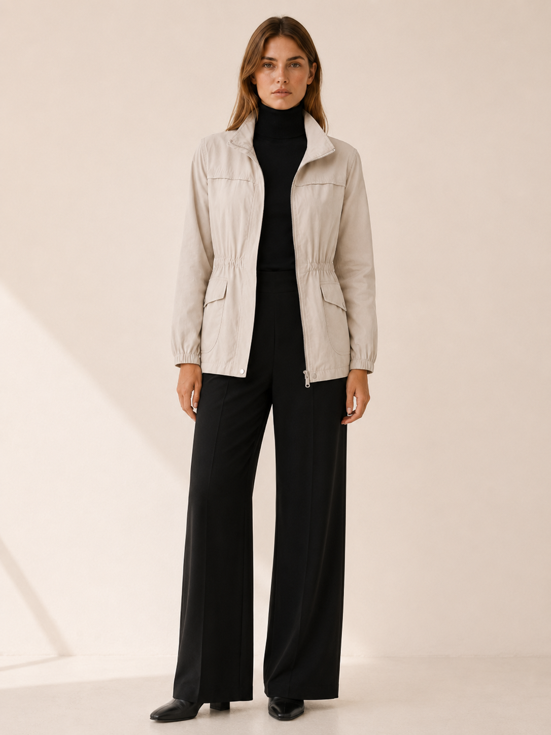 Jessamine | Waterproof Jacket with Stand Collar and Drawstring Waist