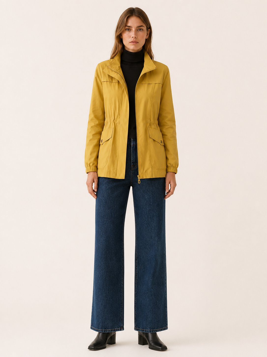 Jessamine | Waterproof Jacket with Stand Collar and Drawstring Waist