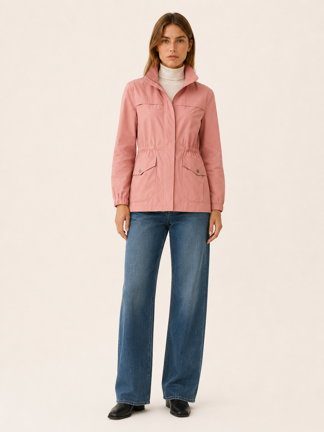 Jessamine | Waterproof Jacket with Stand Collar and Drawstring Waist
