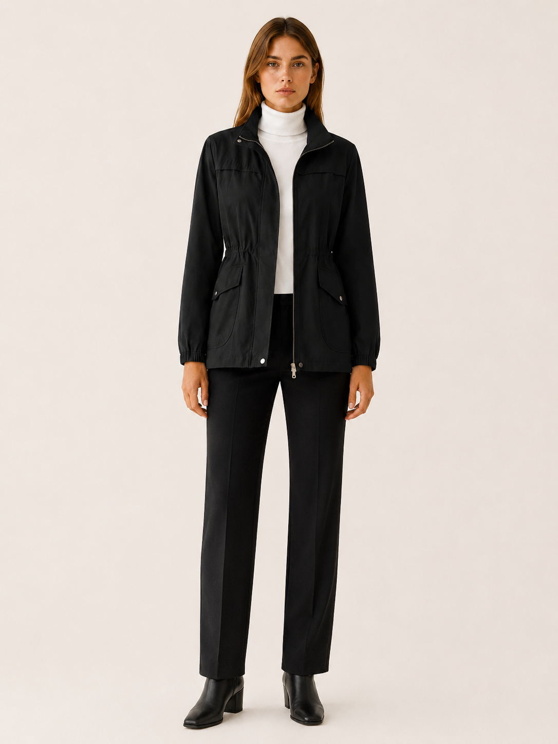 Jessamine | Waterproof Jacket with Stand Collar and Drawstring Waist