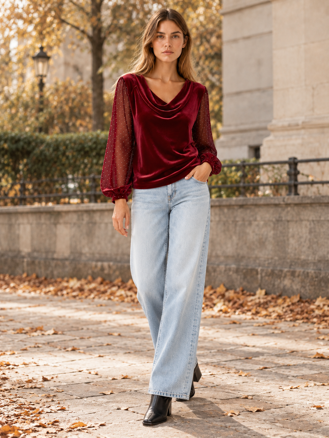 Jocelyn | Women's Cowl Neck Velvet Blouse Fall Holiday Party