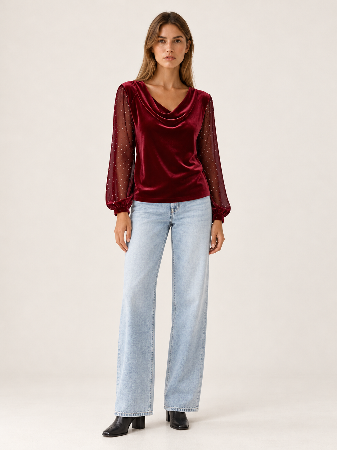 Jocelyn | Women's Cowl Neck Velvet Blouse Fall Holiday Party