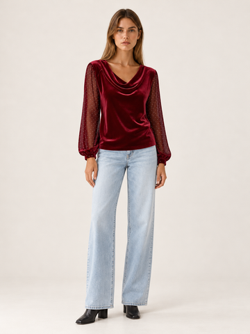 Jocelyn | Women's Cowl Neck Velvet Blouse Fall Holiday Party