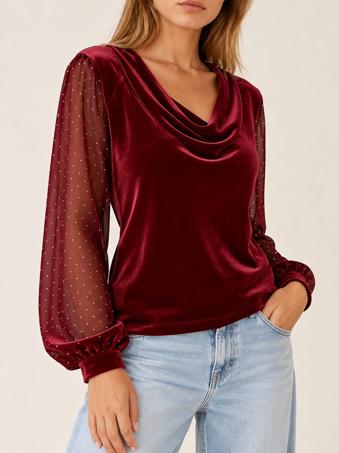 Jocelyn | Women's Cowl Neck Velvet Blouse Fall Holiday Party