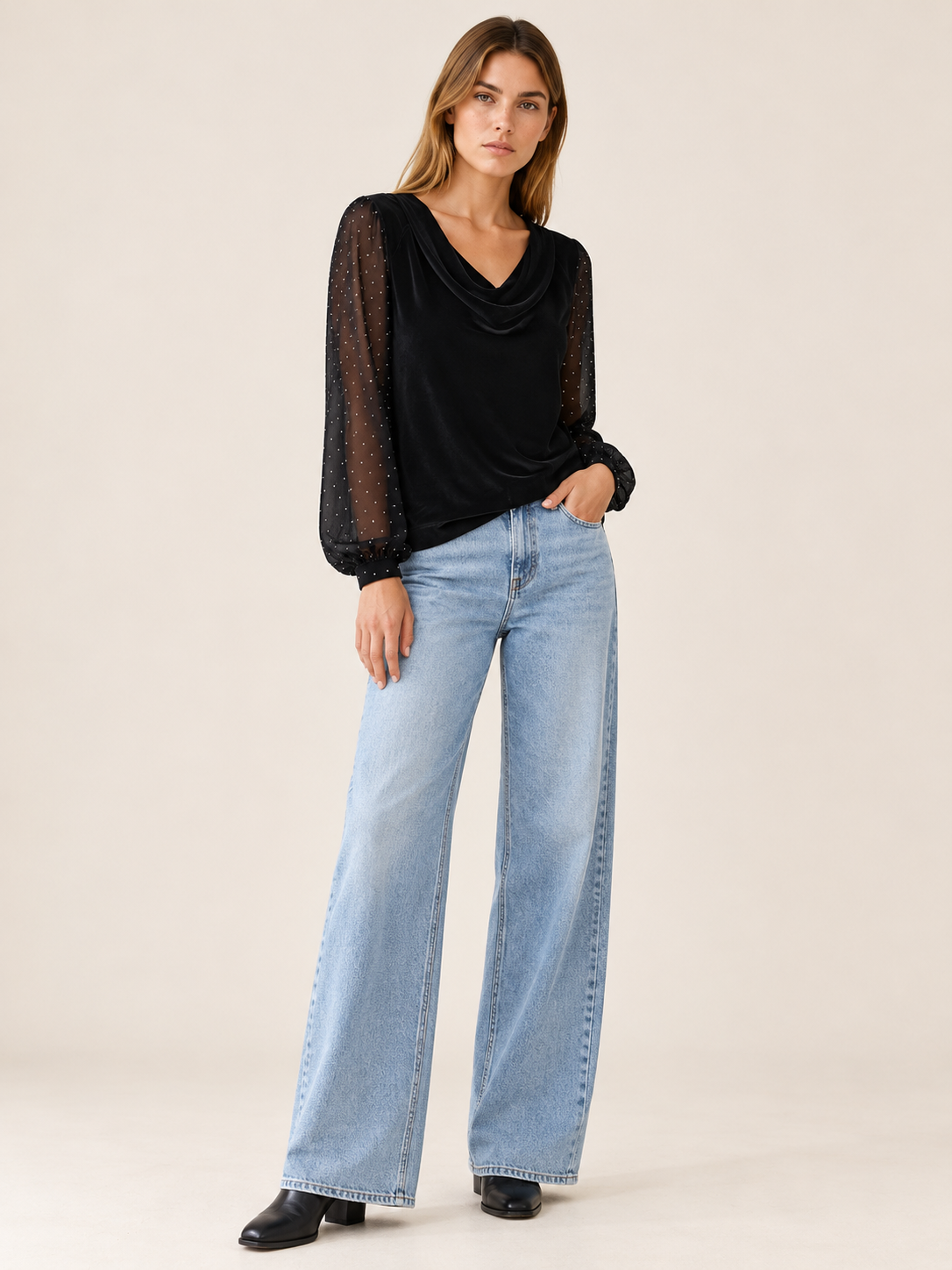 Jocelyn | Women's Cowl Neck Velvet Blouse Fall Holiday Party