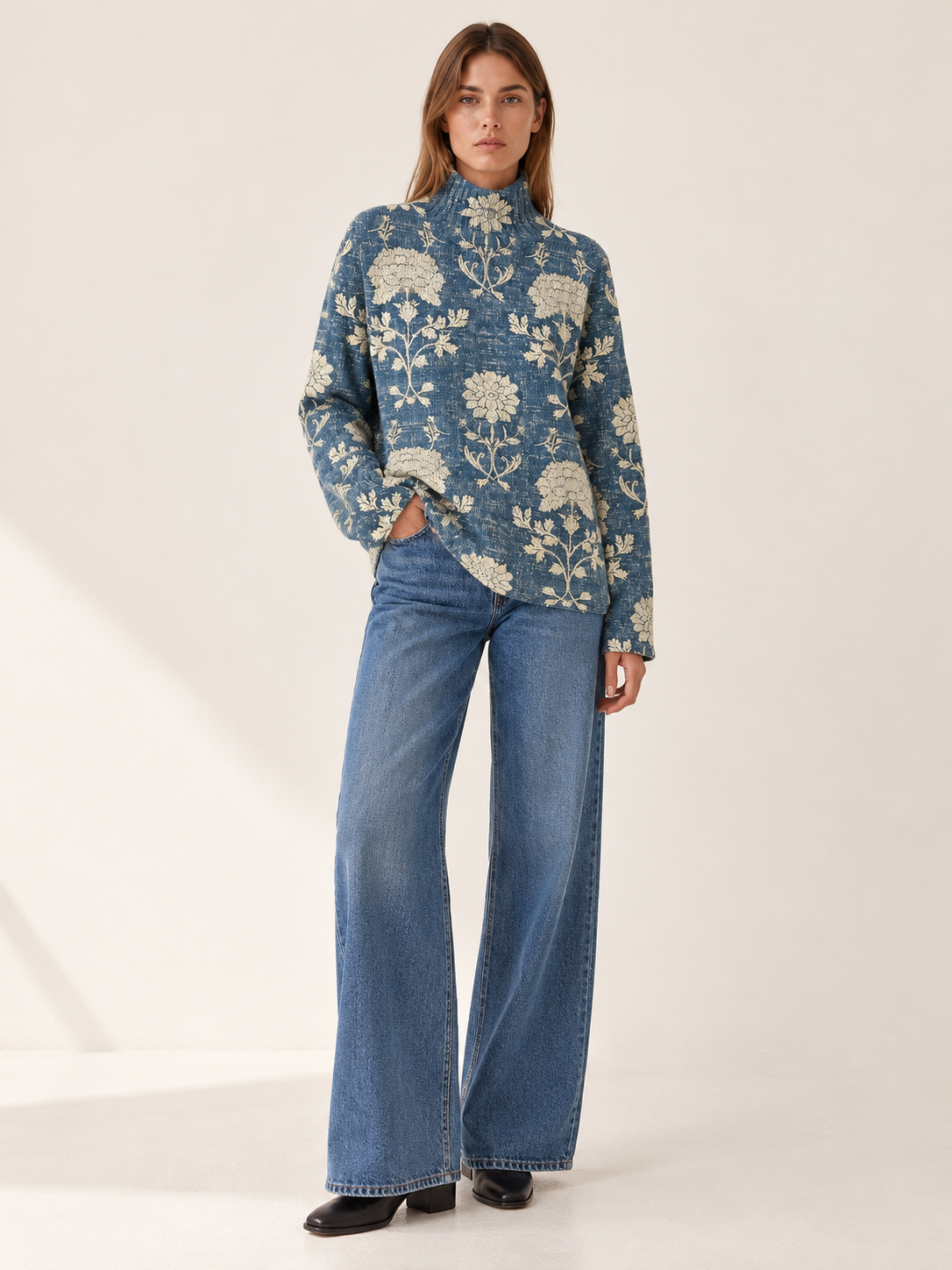Julianna | Women's Floral Knit Mock Neck Sweater Fall