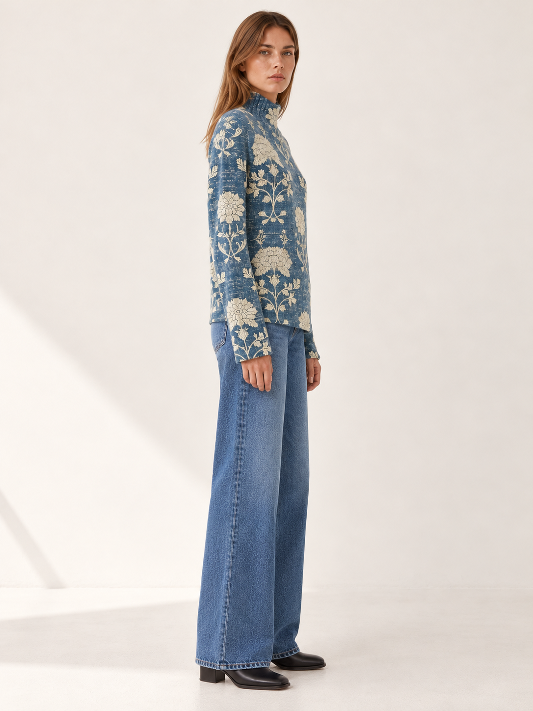 Julianna | Women's Floral Knit Mock Neck Sweater Fall