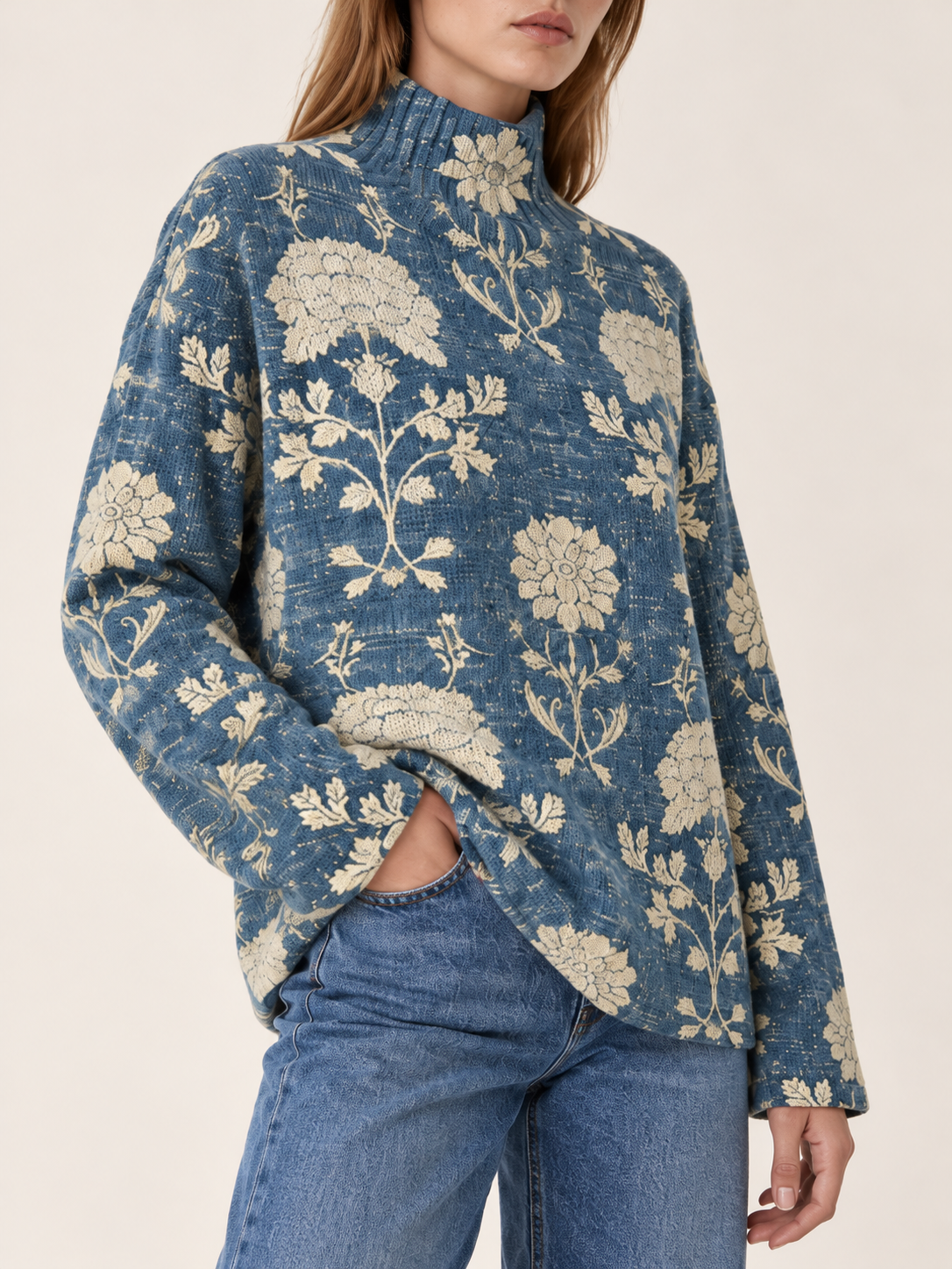 Julianna | Women's Floral Knit Mock Neck Sweater Fall