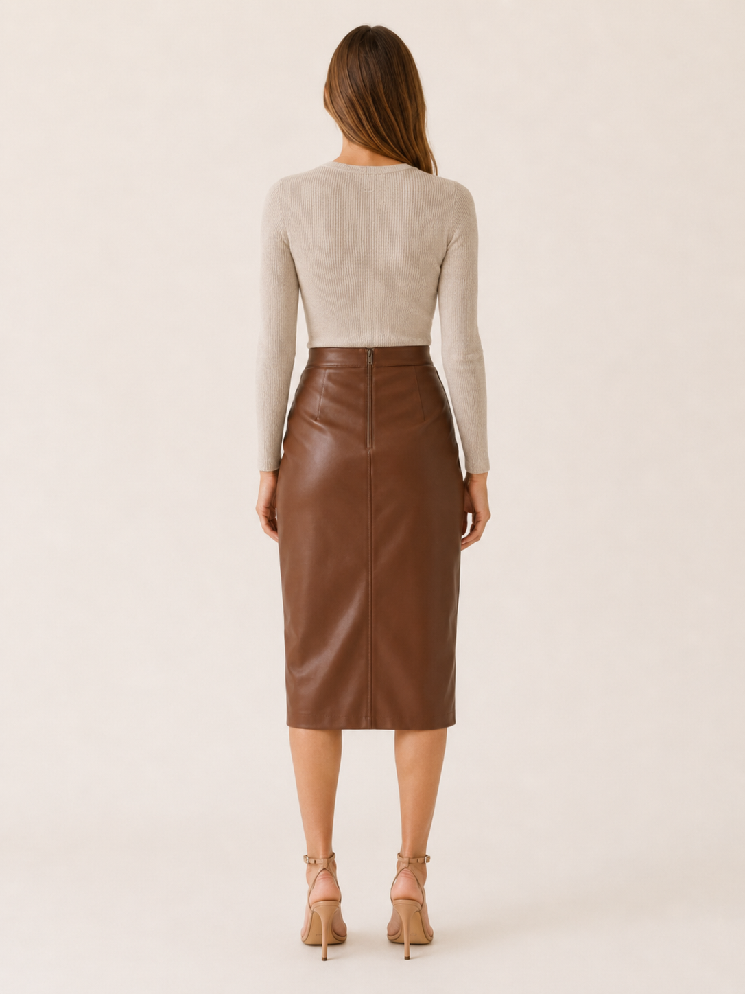 Kaelis | Faux Leather Midi Skirt with Wrap Front