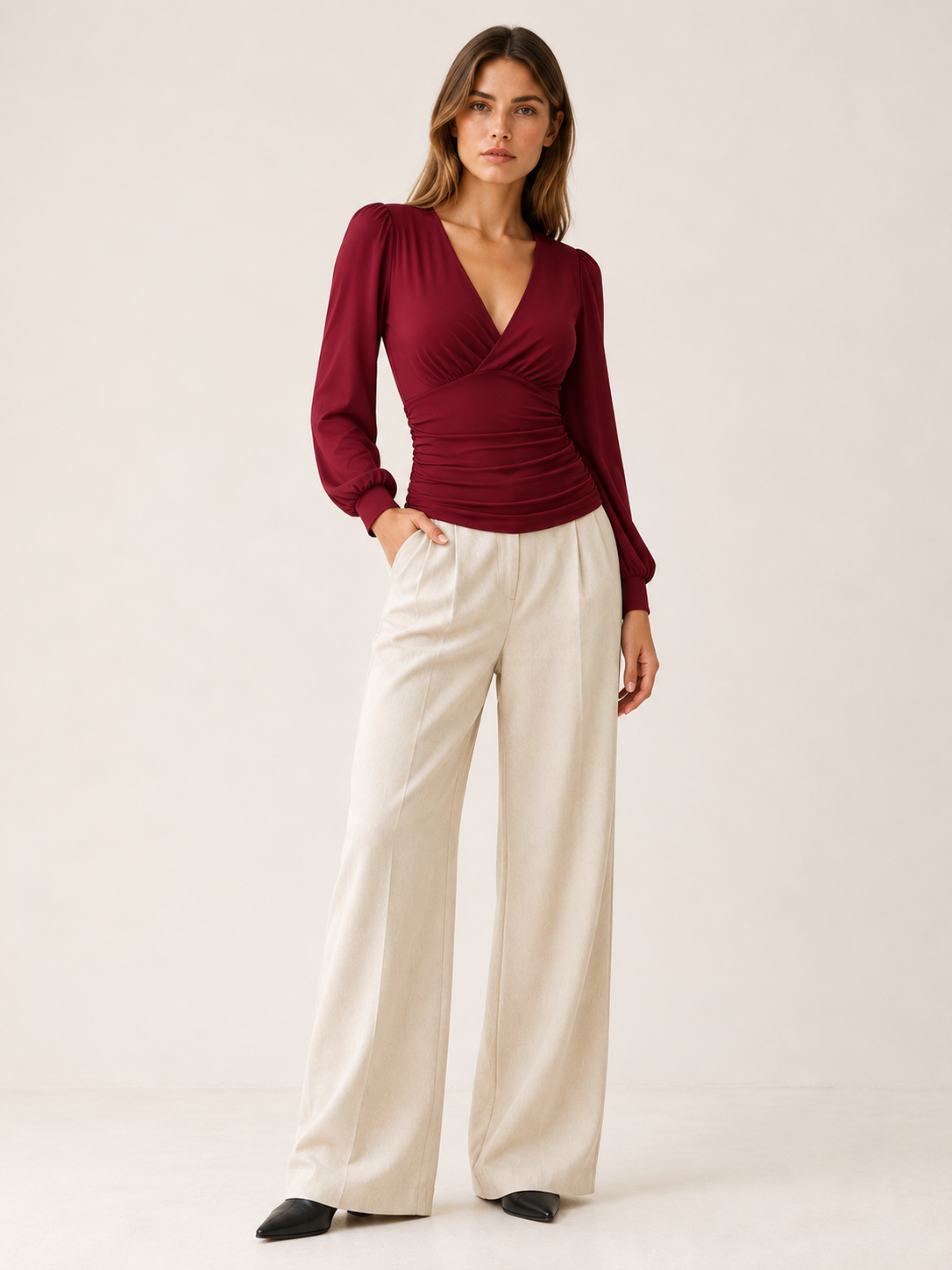 Kaliyah | Women's Ruched V-Neck Blouse Fall