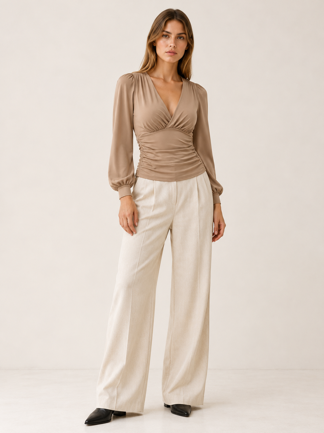 Kaliyah | Women's Ruched V-Neck Blouse Fall