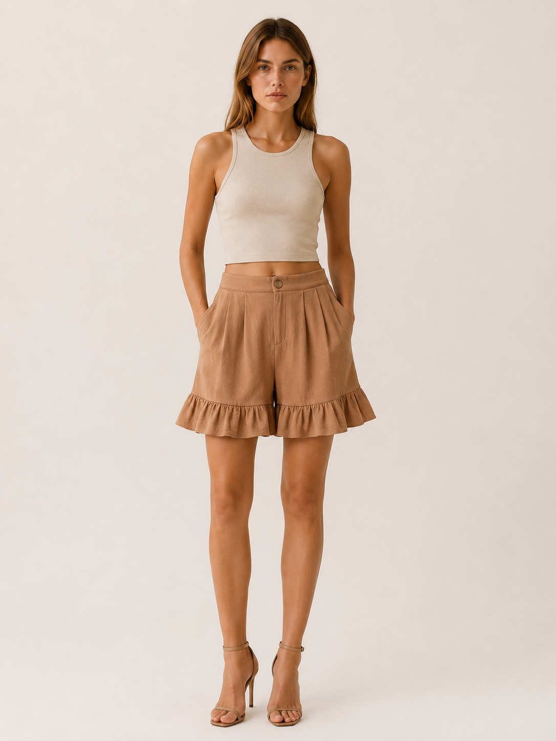 Karella | High Waist Shorts with Ruffle Hem