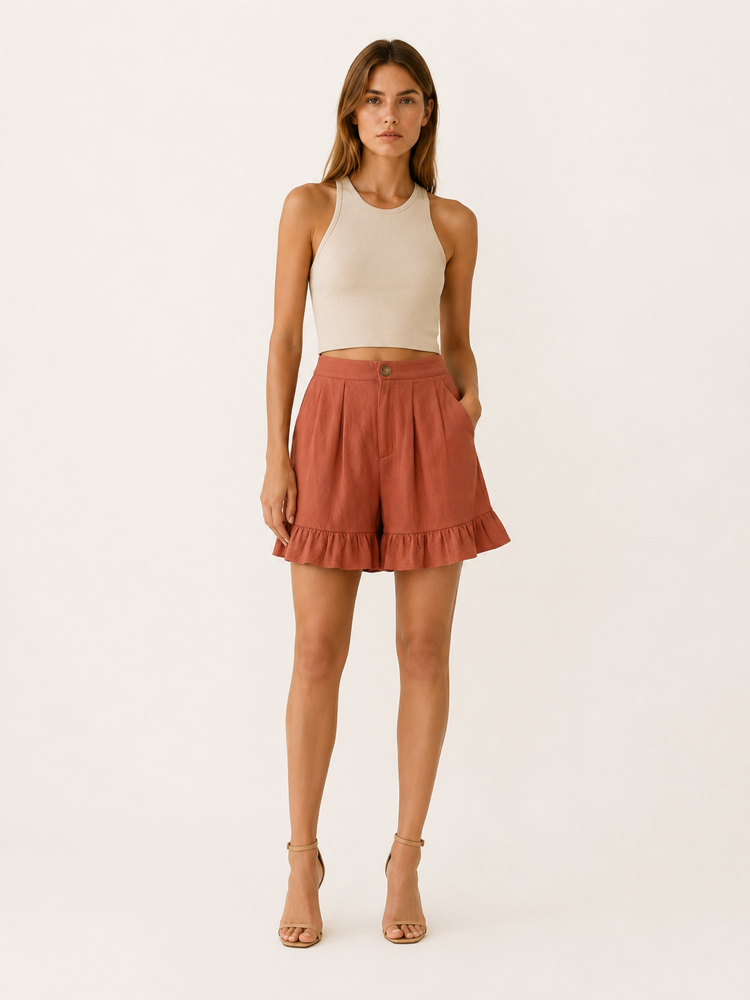 Karella | High Waist Shorts with Ruffle Hem