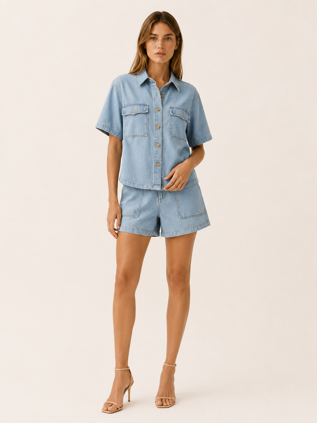 Keira | Denim Shorts Set with Button-Down Shirt