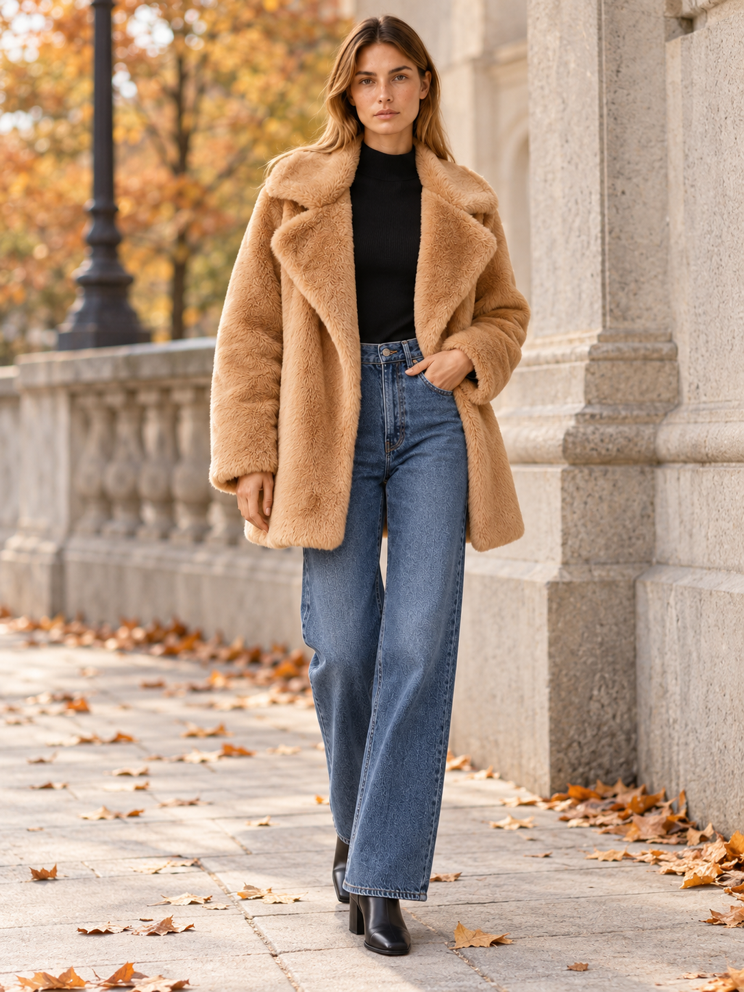 Kennedy | Women's Notch Lapel Faux Fur Coat Winter