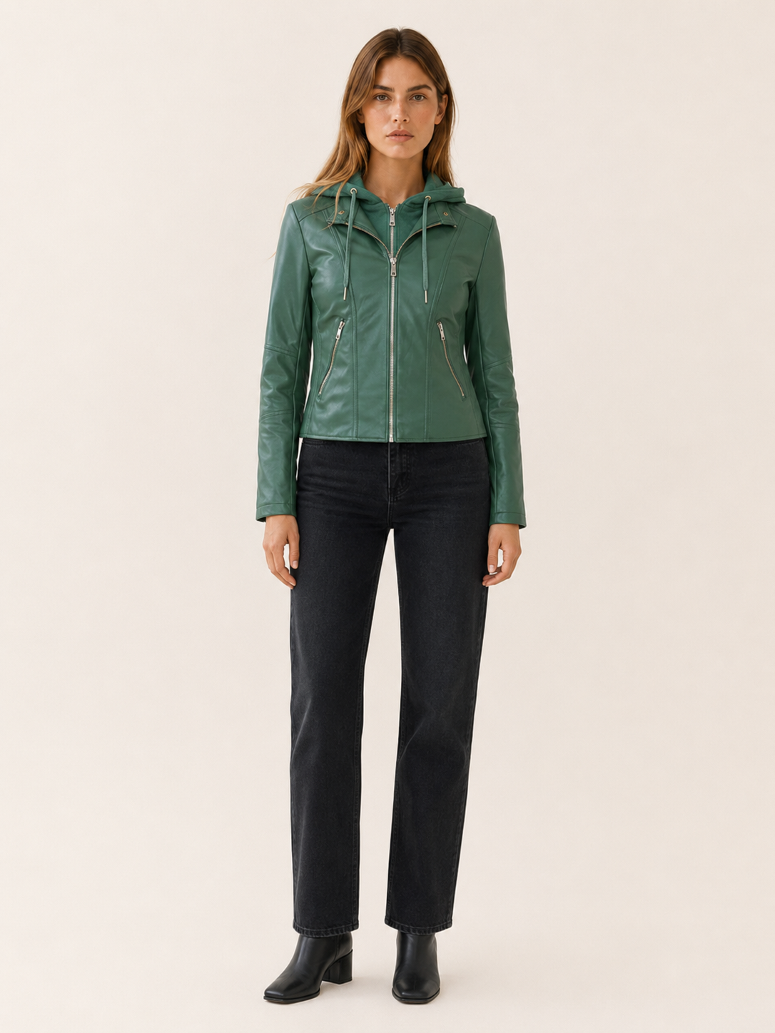 Kerensa | Biker Jacket with Hood and Zip Front