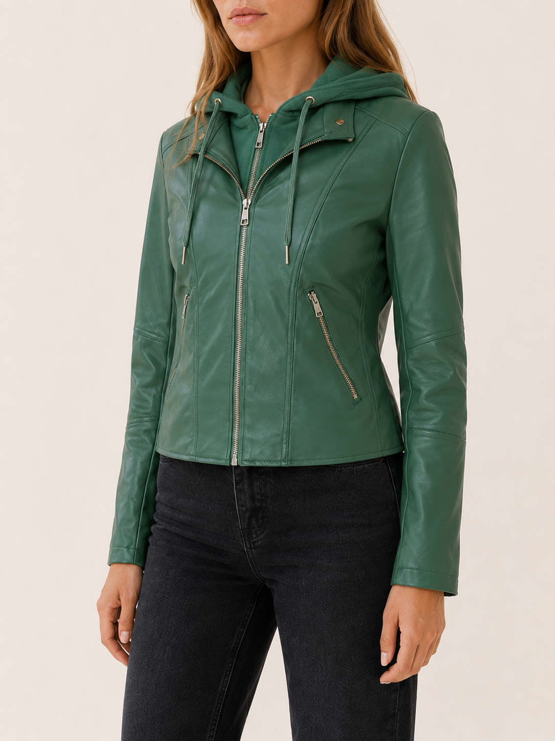 Kerensa | Biker Jacket with Hood and Zip Front