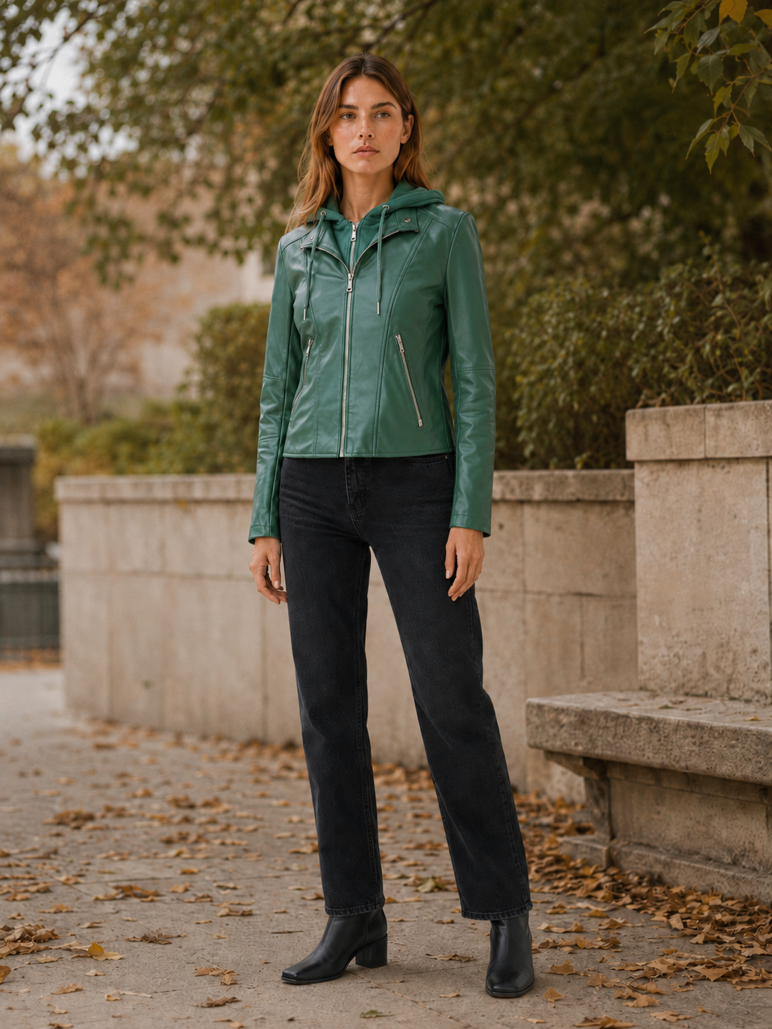 Kerensa | Biker Jacket with Hood and Zip Front