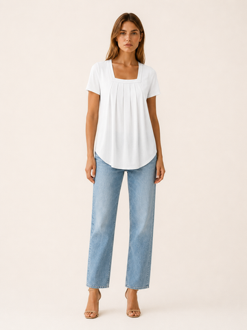 Kestrel | Square Neck Blouse with Pleated Front Summer Top