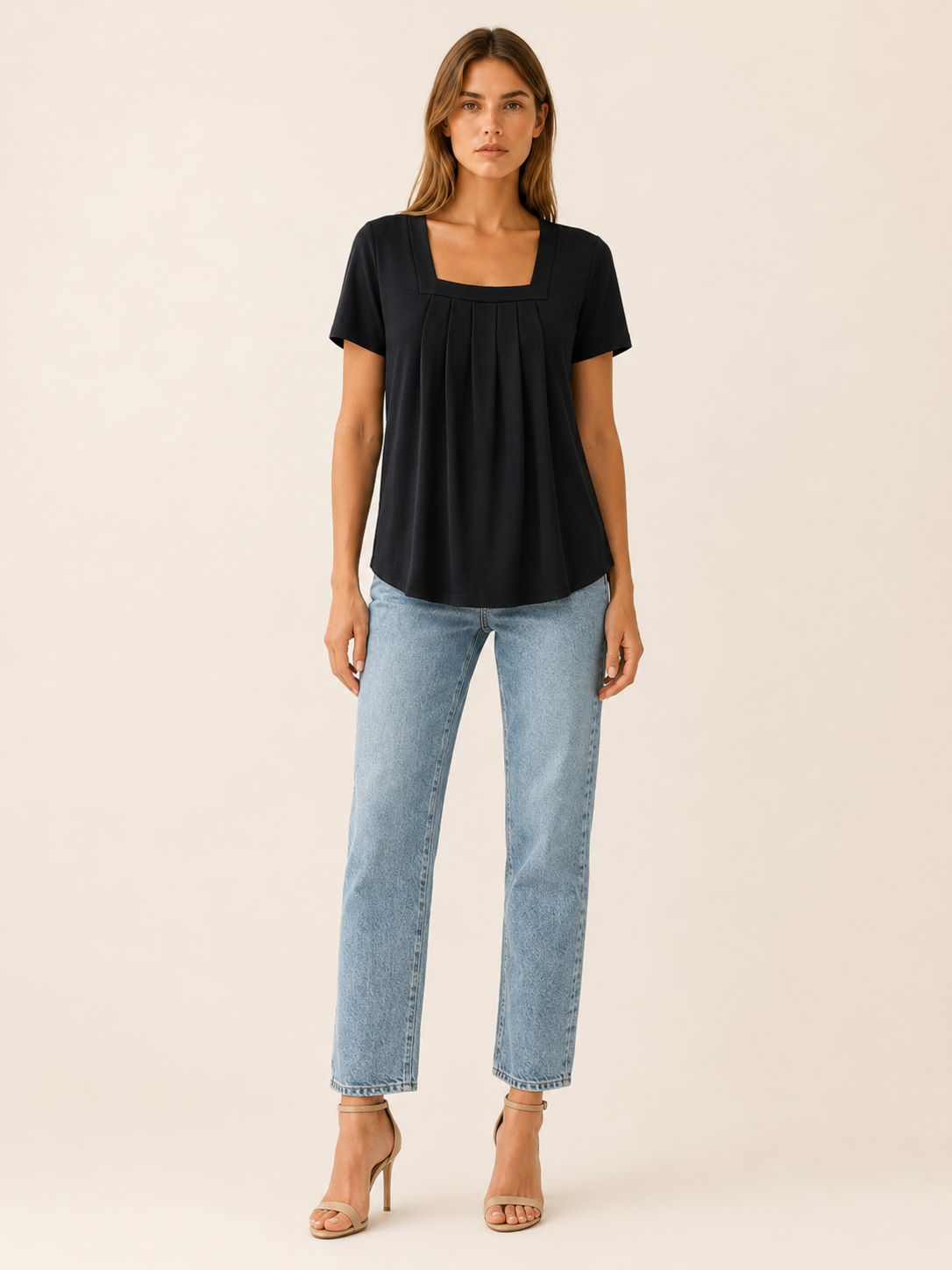Kestrel | Square Neck Blouse with Pleated Front Summer Top