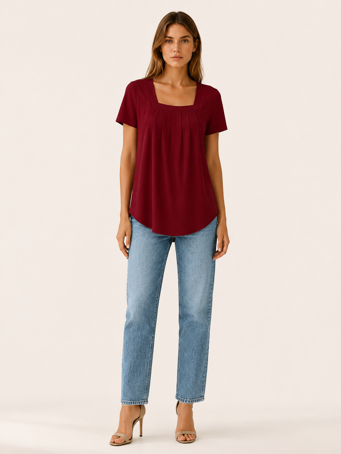 Kestrel | Square Neck Blouse with Pleated Front Summer Top