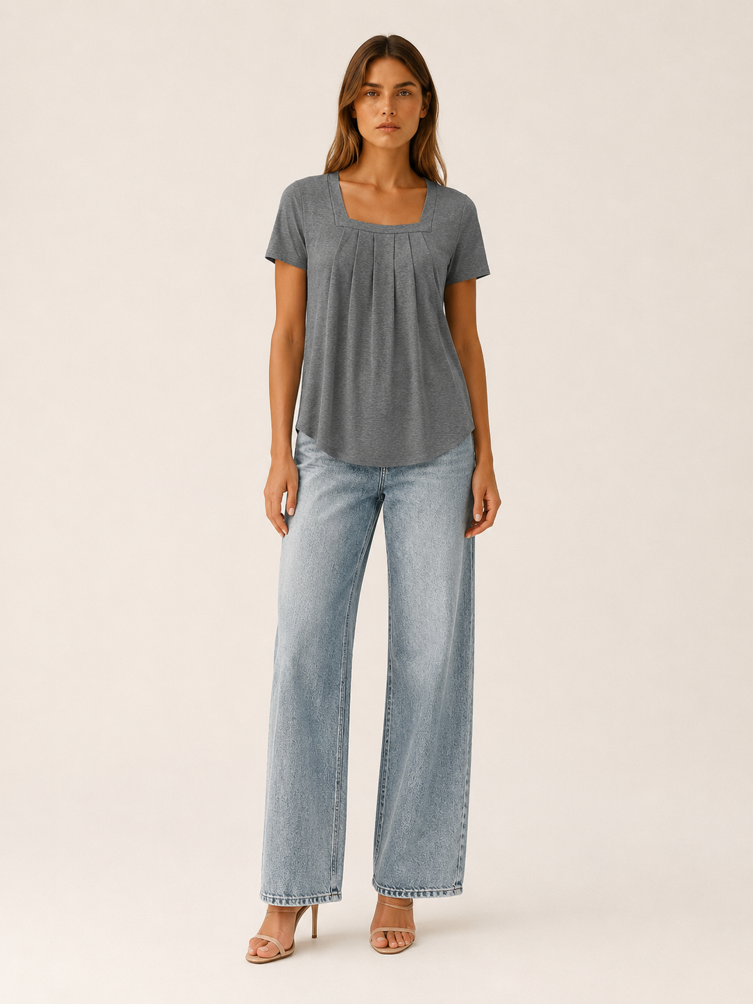 Kestrel | Square Neck Blouse with Pleated Front Summer Top