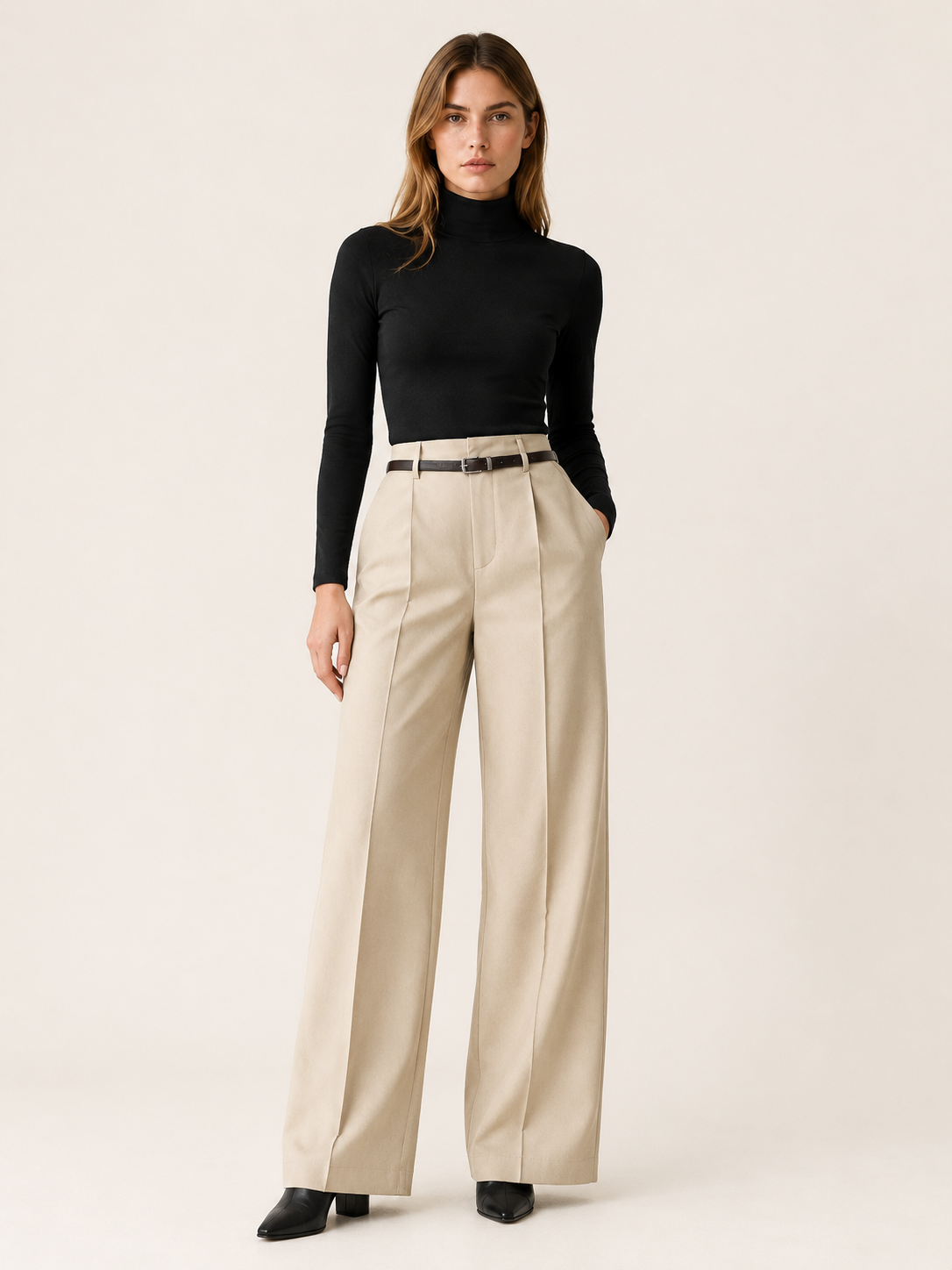 Kindra | Women's High Waisted Wide Leg Trousers Workwear