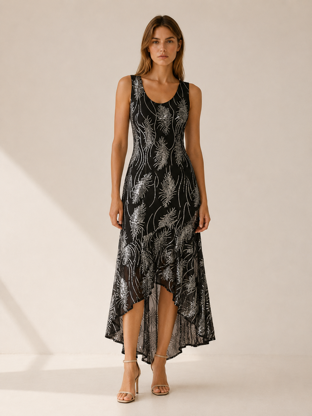 Kinley | Sequin Maxi Dress with A-Line Fit High-Low Hem
