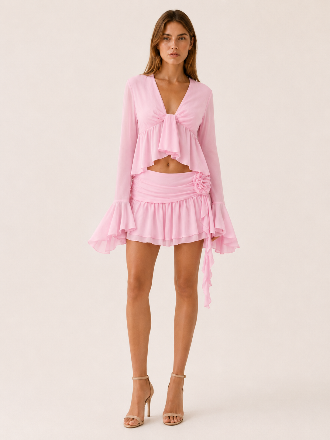 Kovaryn | Ruffle Skirt Set with Tie Front Top