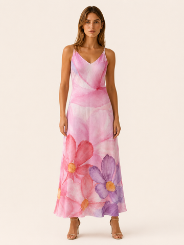 Kovira | Floral Maxi Dress with Sleeveless V Neck