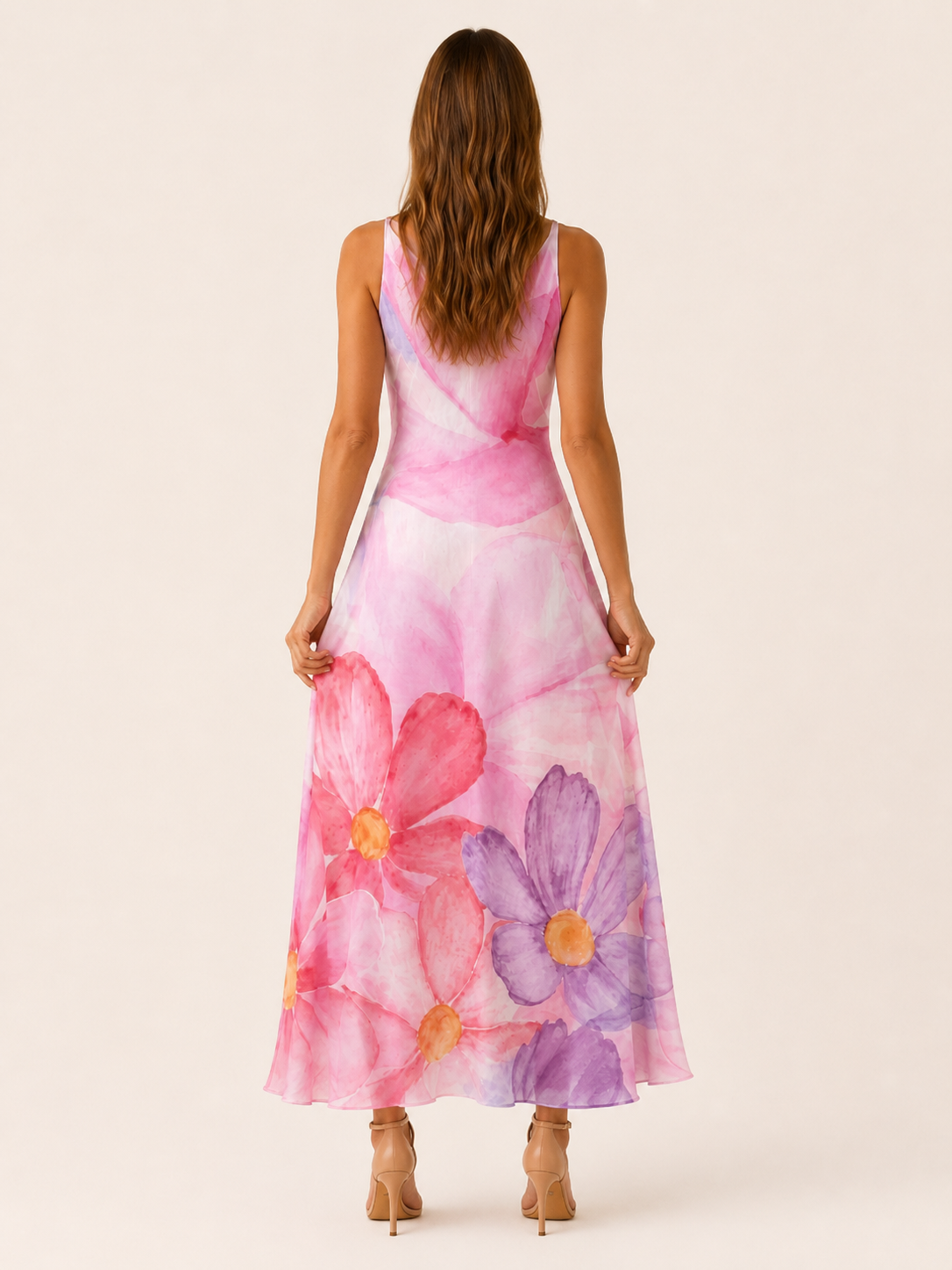 Kovira | Floral Maxi Dress with Sleeveless V Neck