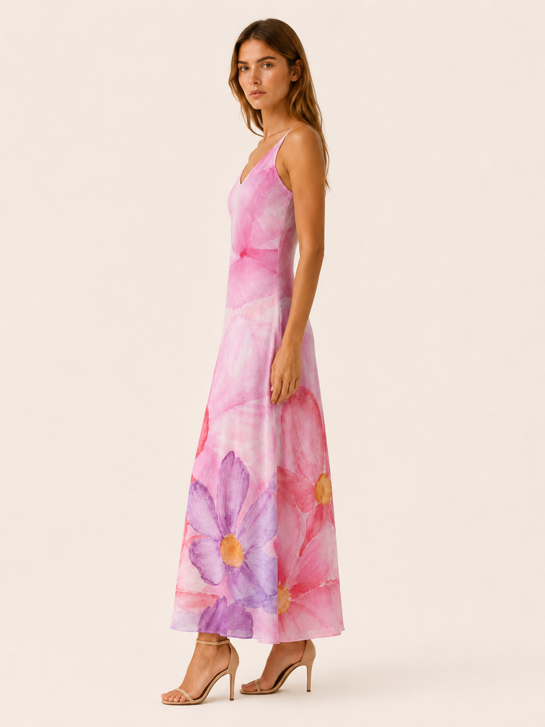 Kovira | Floral Maxi Dress with Sleeveless V Neck