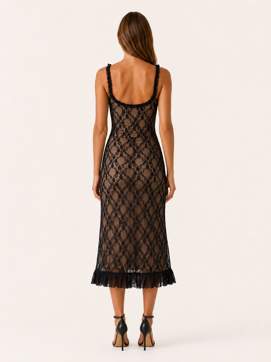 Lena | Lace Midi Dress with Ruffle Hem
