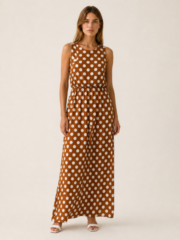 Lenka | Polka Dot Maxi Dress with Gathered Waist