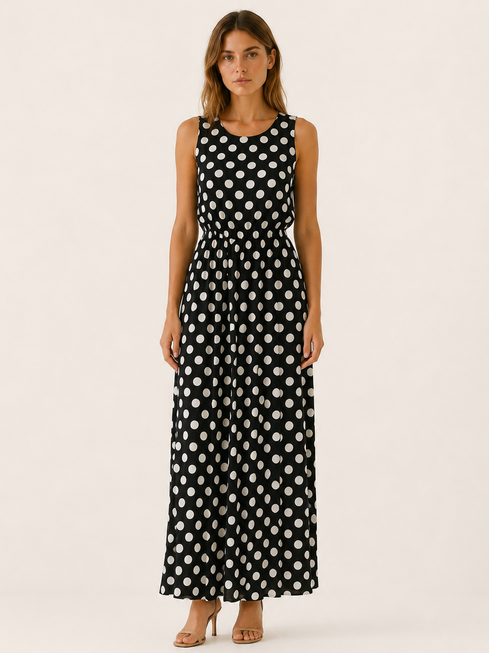 Lenka | Polka Dot Maxi Dress with Gathered Waist