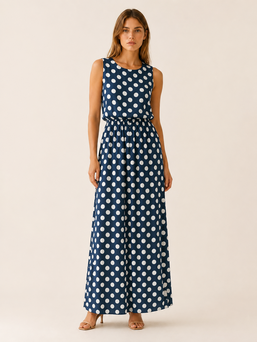 Lenka | Polka Dot Maxi Dress with Gathered Waist