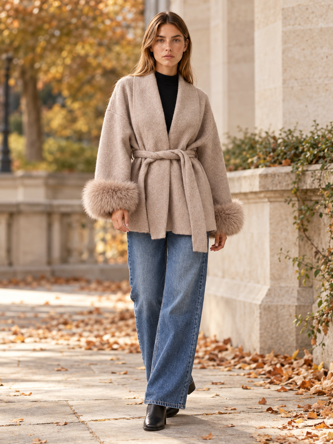 Leonore | Women's Faux Fur Trim Wrap Coat Winter