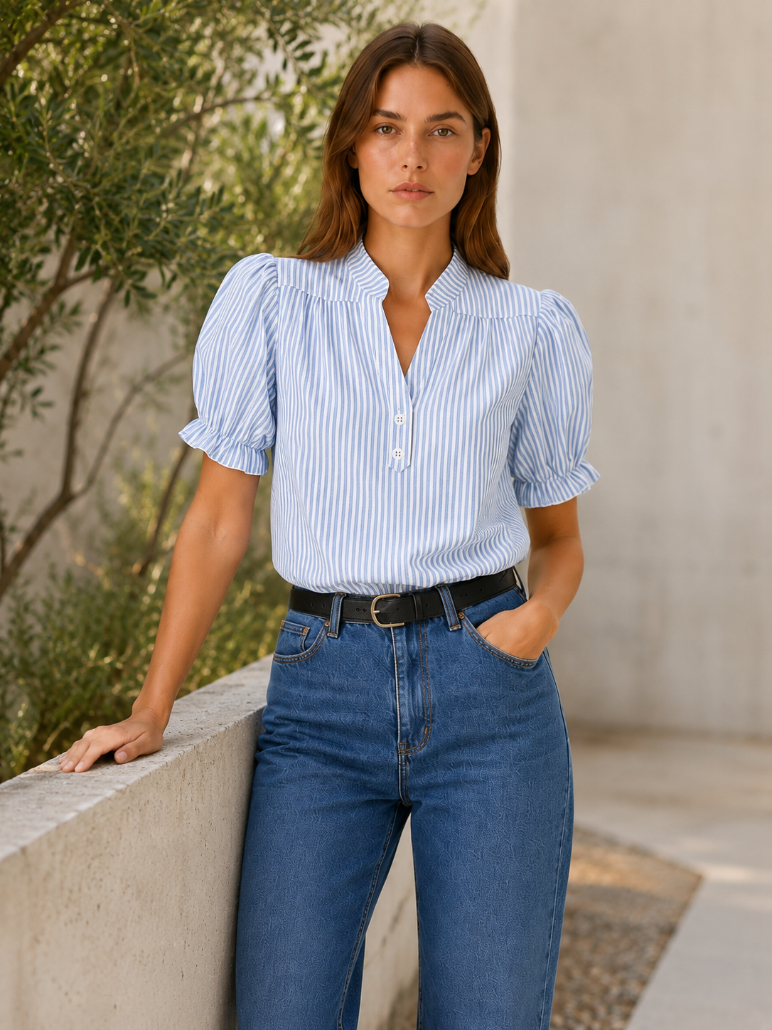 Lilwen | Striped Blouse with Puff Sleeves