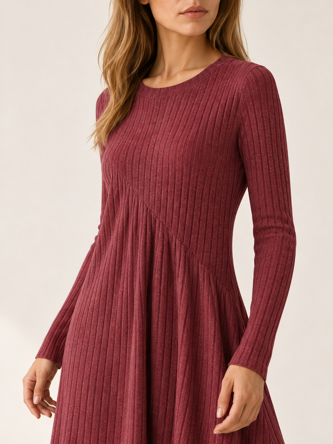 Lindy | Women's A-Line Ribbed Knit Midi Dress Fall Work