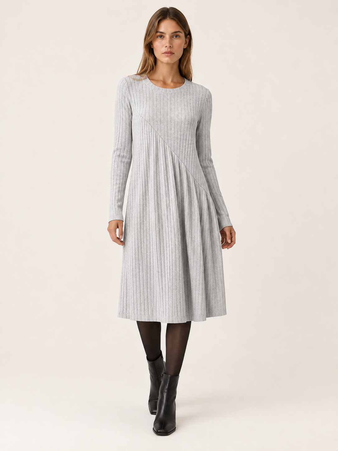 Lindy | Women's A-Line Ribbed Knit Midi Dress Fall Work