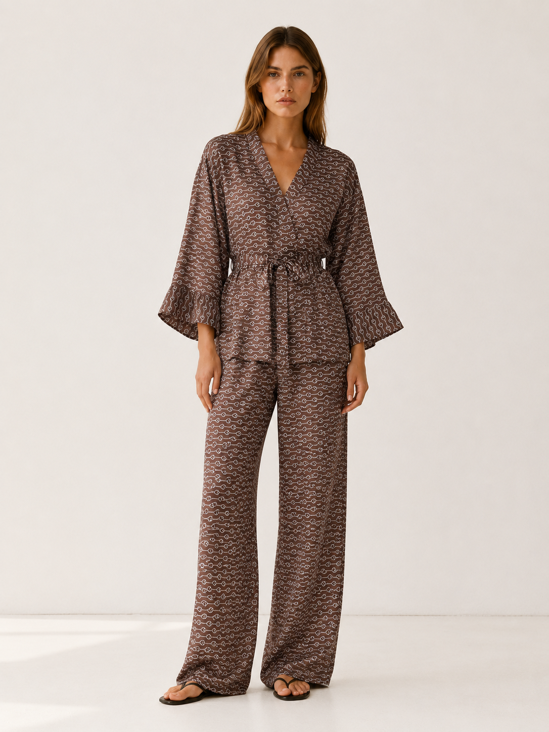 Linnea | Satin Pyjama Set with Belted Cardigan
