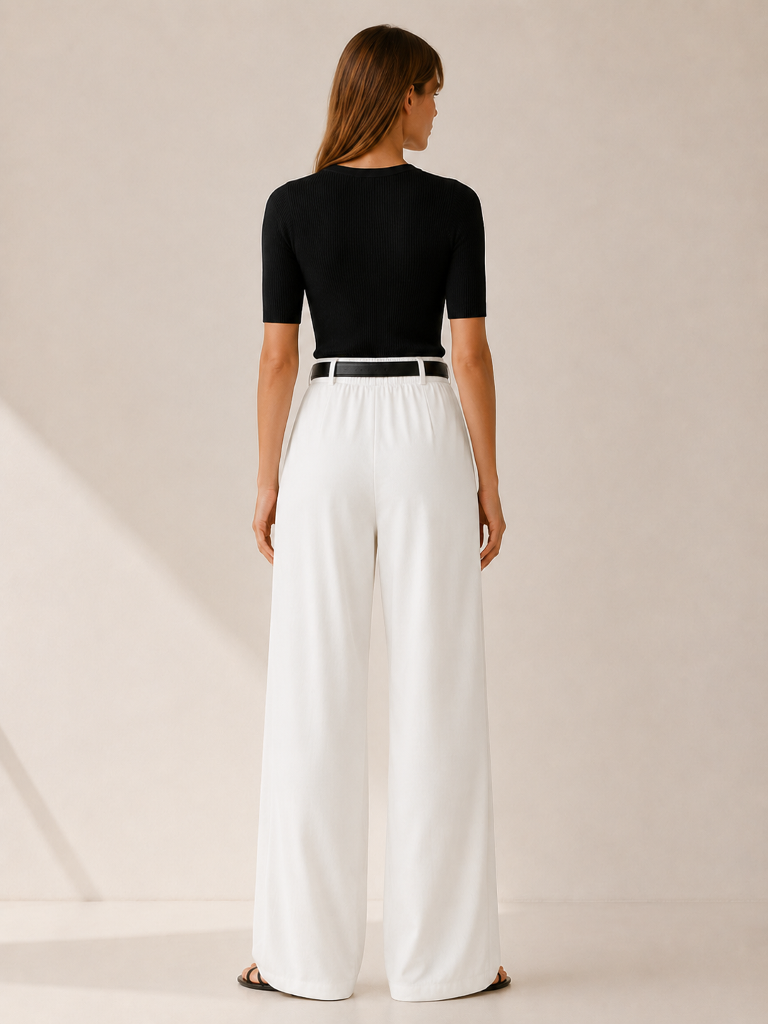 Livana | Wide Leg Trousers with High Waist Pleated Detail