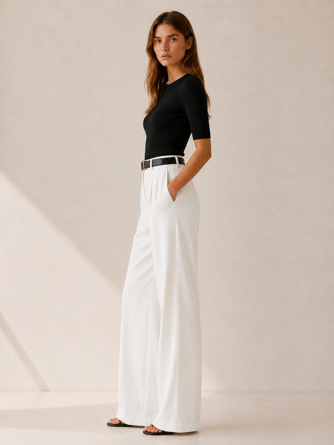 Livana | Wide Leg Trousers with High Waist Pleated Detail
