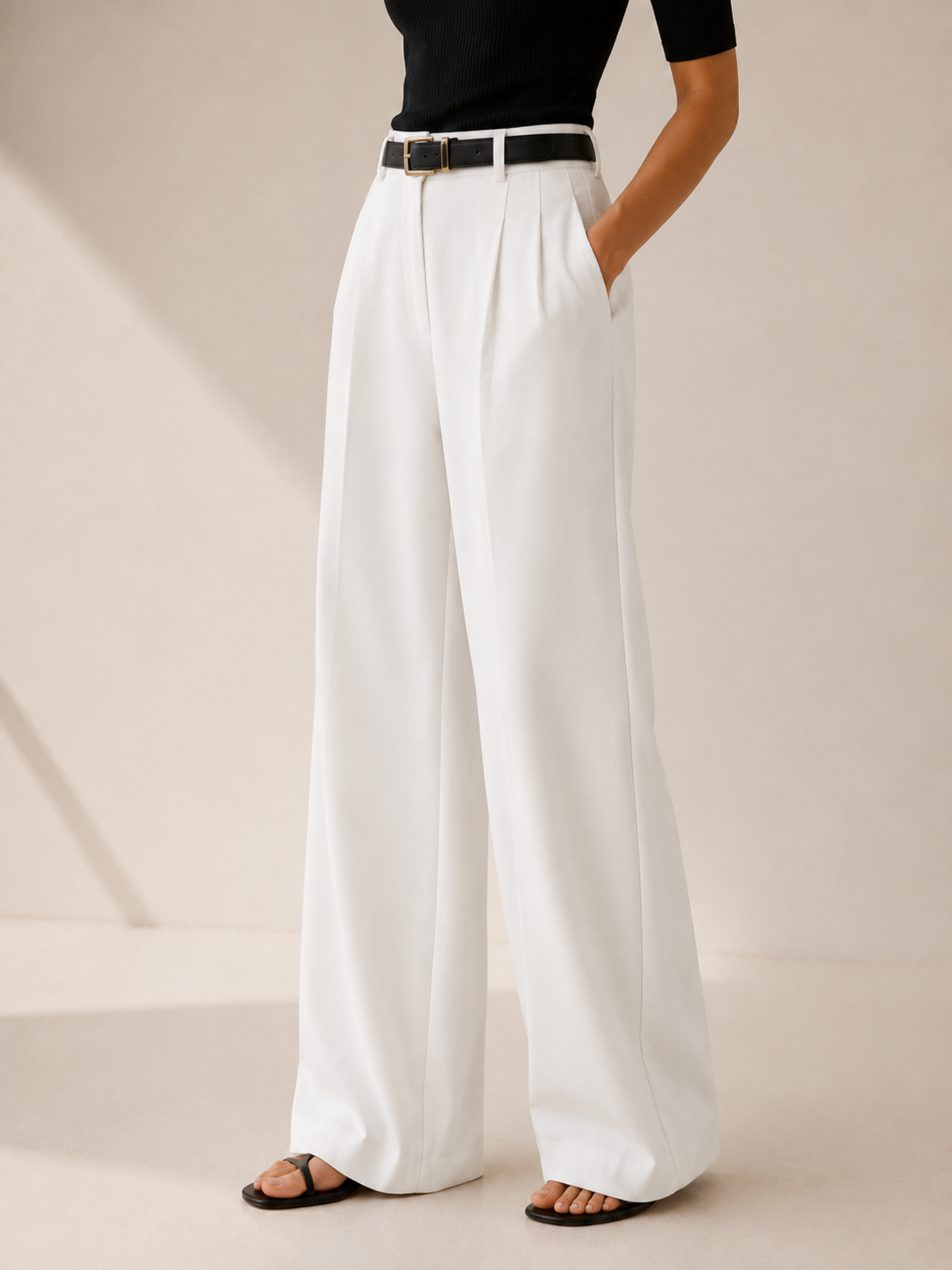 Livana | Wide Leg Trousers with High Waist Pleated Detail