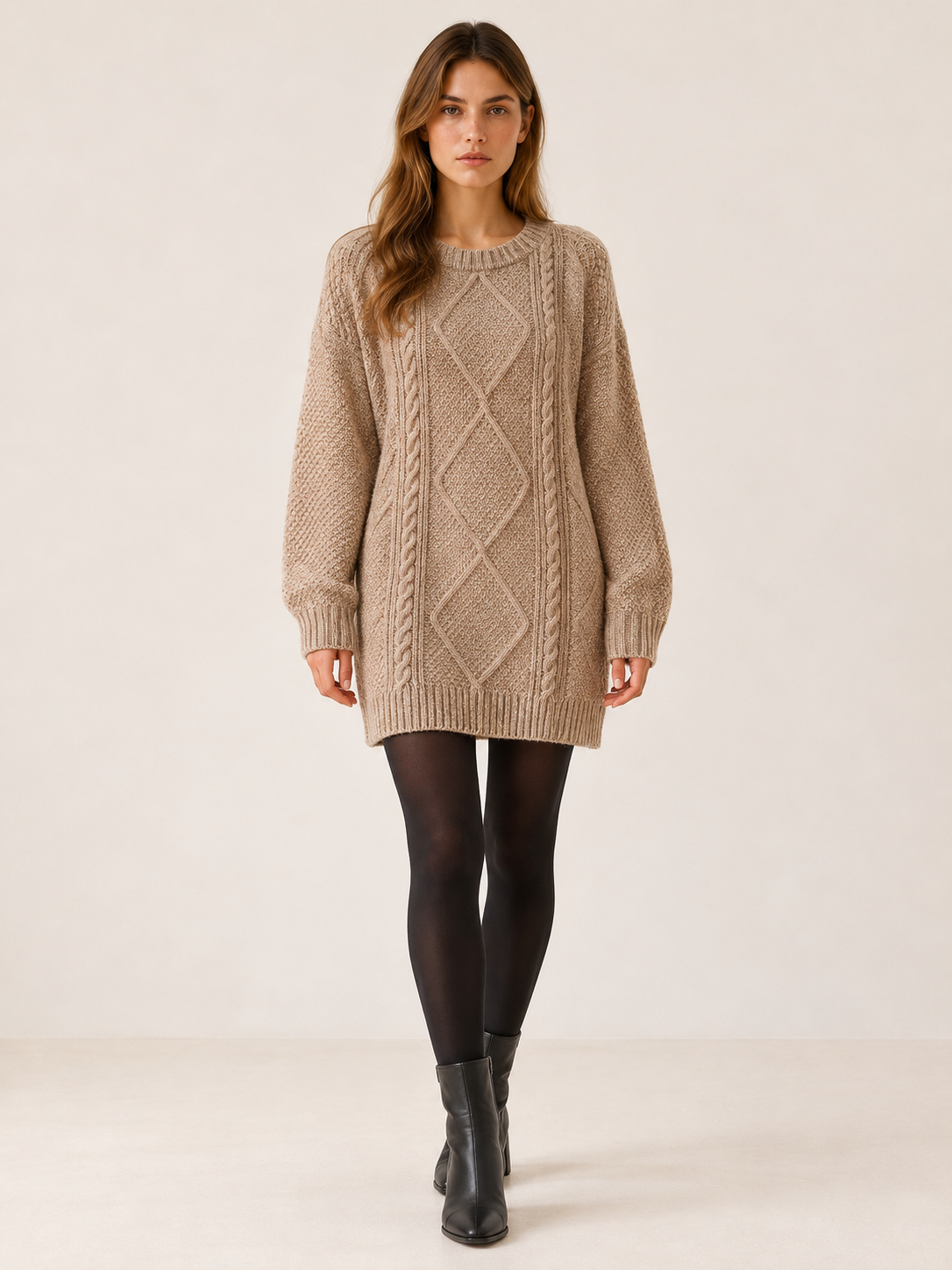 Londyn | Women's Chunky Cable Knit Mini Sweater Dress Winter